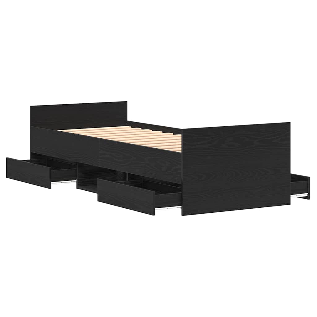 Bed Frame Black Oak Effect 193 x 78 x 50 cm Engineered Wood