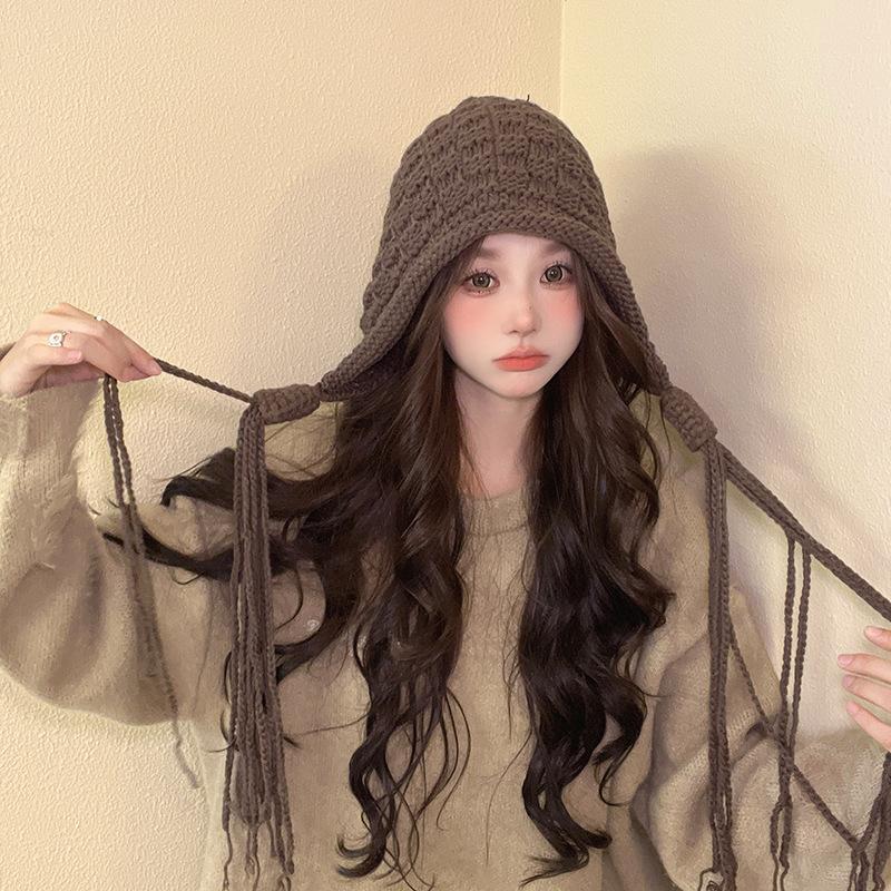 Autumn and Winter Tassel Wool Hat Cute Bag Head Ear Protection Hat Women Korean Version Versatile Knitted Hat Sweet Handmade Warm Hat