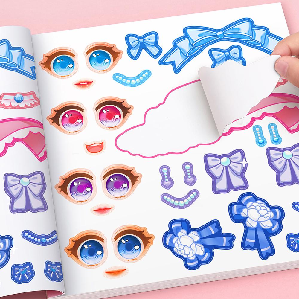 Stickers Book Handicrafts Creative Kids Stickers 15 Pages Toy Puzzle Reusable For Girls Cartoon Princess Make A Face Stickers