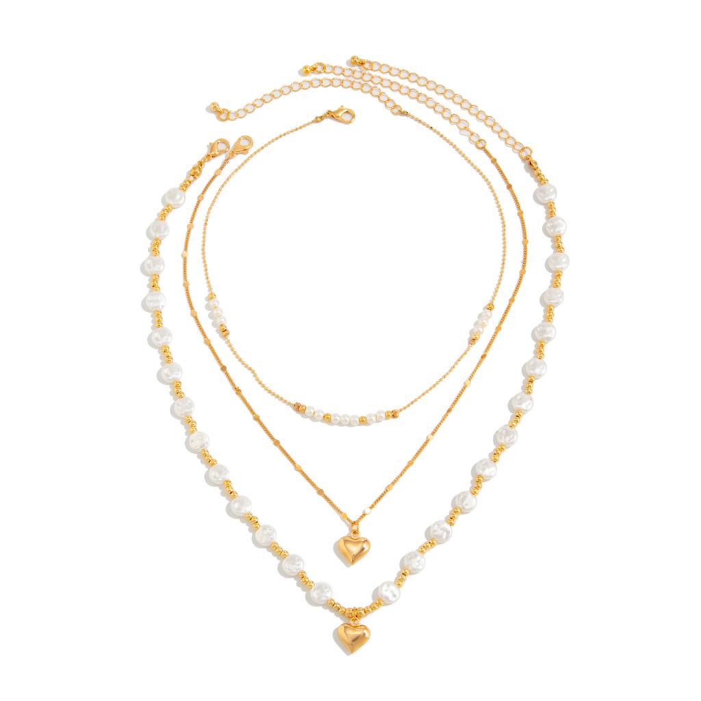 Salircon Exquisite Imitation Pearl Love Heart Pendant Necklace Women Multilayer Trendy Elegant Metal Clavicle Chain Y2K Jewelry