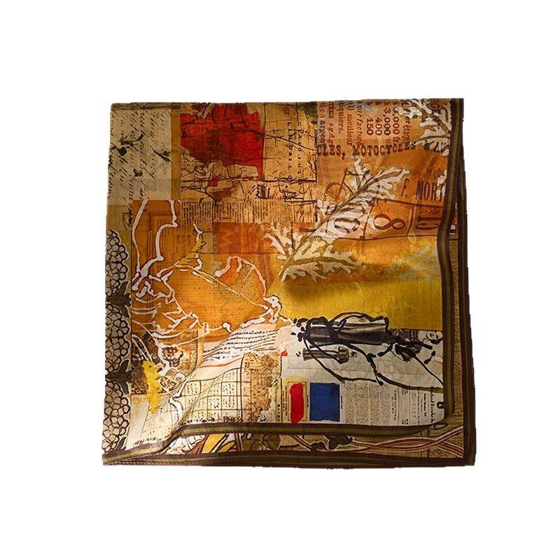 New Retro Literary and Artistic 61 * 61cm Silk Square Scarf Mulberry Silk Cotton Blended Scarf Women's High-end Silk Scarf