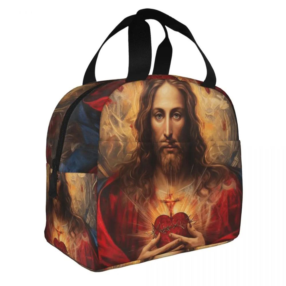 Custom Sacred Heart Of Jesus Lunch Bag Women Thermal Cooler Insulated Lunch Box for Kids School Children