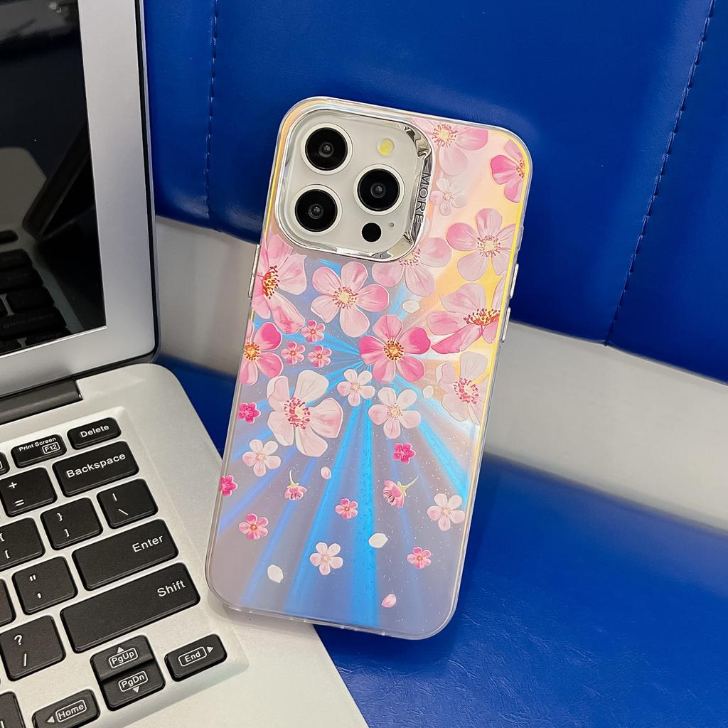 Electroplated laser flower suitable for iphone16E mobile phone case matte IMD Apple 15promax anti-drop 14
