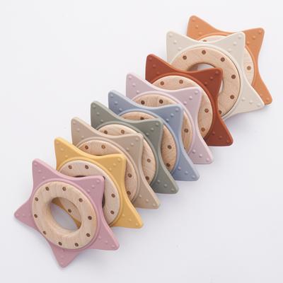 1 Stück Silikon Beißring Baby Sternform Holzring Kind Babyspielzeug Geschenk BPA-frei Silikon Kinder Kauen Zahnen Waren