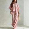 2026 New European and American Style Linen Wide-leg Pants Set Women's Summer Loose Shirt Two-piece Set Fashion Casual Trendy