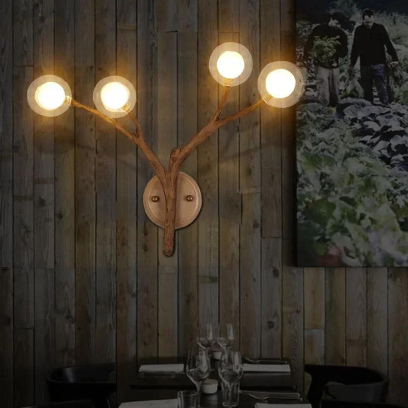 Nordic Creative Tree Branch Night Light Living Room TV Background Wall Lamp Modern and Simple Bedroom Retro Bedside Led Lighting