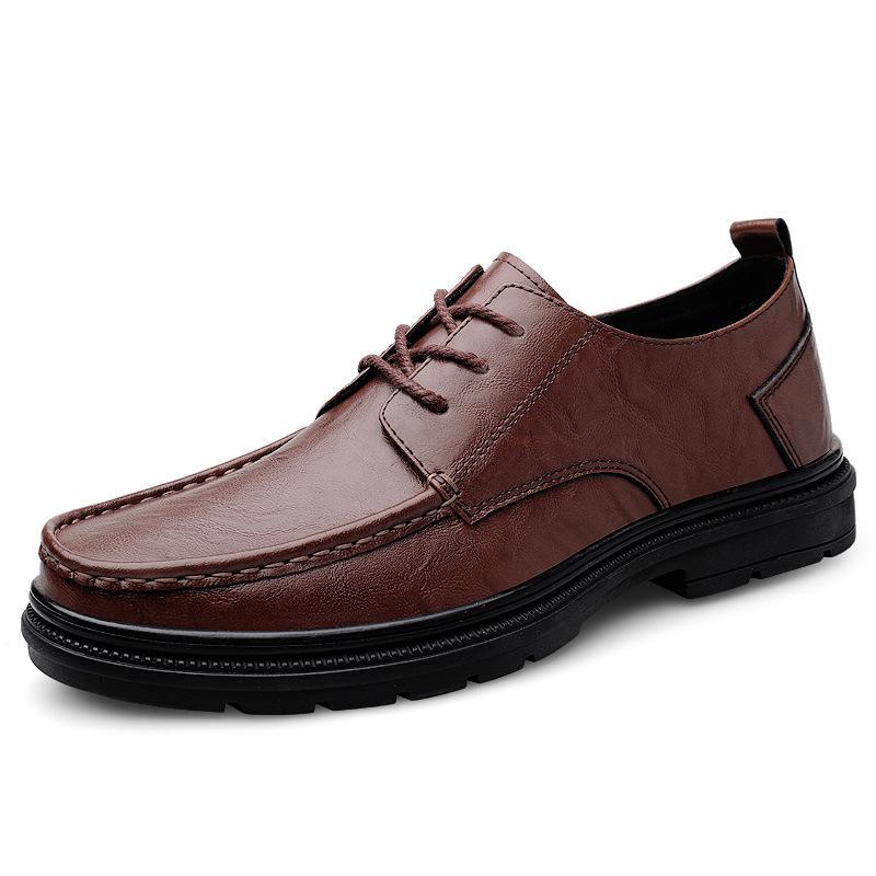 Men's Casual Leather Work Shoes - Low-Top, Height-Increasing, Handmade Cowhide, British Style