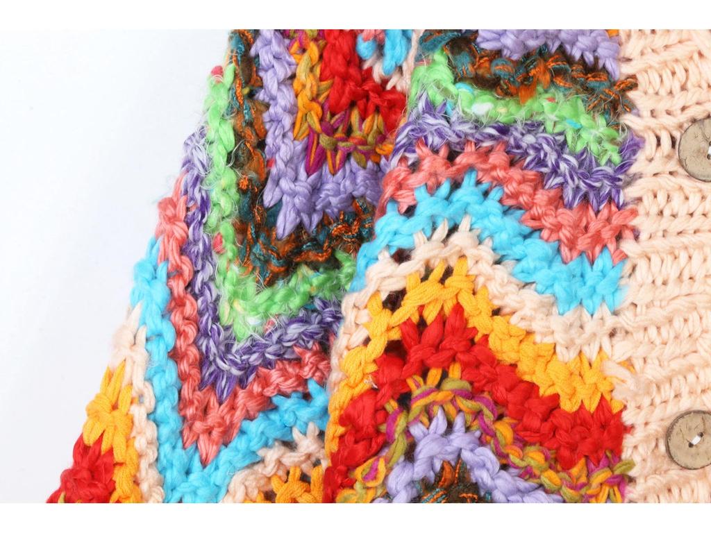 Trendy V-neck Rainbow Cable Knit Cardigan - Loose Fit for Autumn/Winter