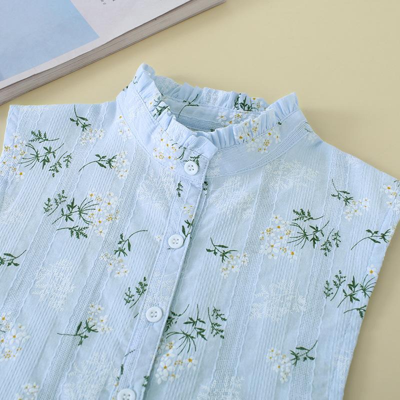 

Хлопковый воротник-подделка для женской рубашки, декоративный принт, воротник-подделка с деревянным краем уха, воротник-подделка для синей рубашки