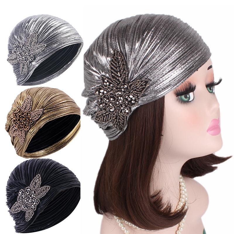 Nobile cappello indiano plissettato bronzato, accessori gioiello foulard berretto TJMC