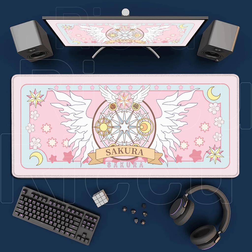 Kawaii Pink Deskmat Anime Card Captor Sakura Mousepad Xxl Office Carpet Large Gaming Accessories Laptop Computer Rubber Mice Pad
