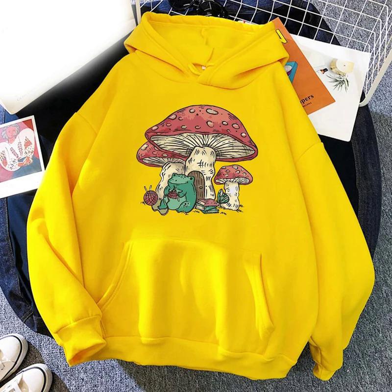 Süßer Pilzfrosch Aufdruck Kapuzenpullover Herren Hoodie