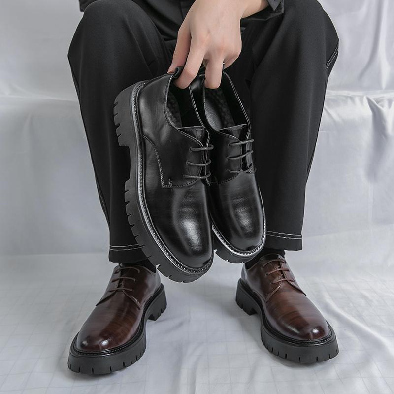Fashion Classic Men Height-increasing Derby Shoes Men Casual Thick-soled Anti-slip Business Brand Leather Shoes Travel Shoes Sizes 38-46