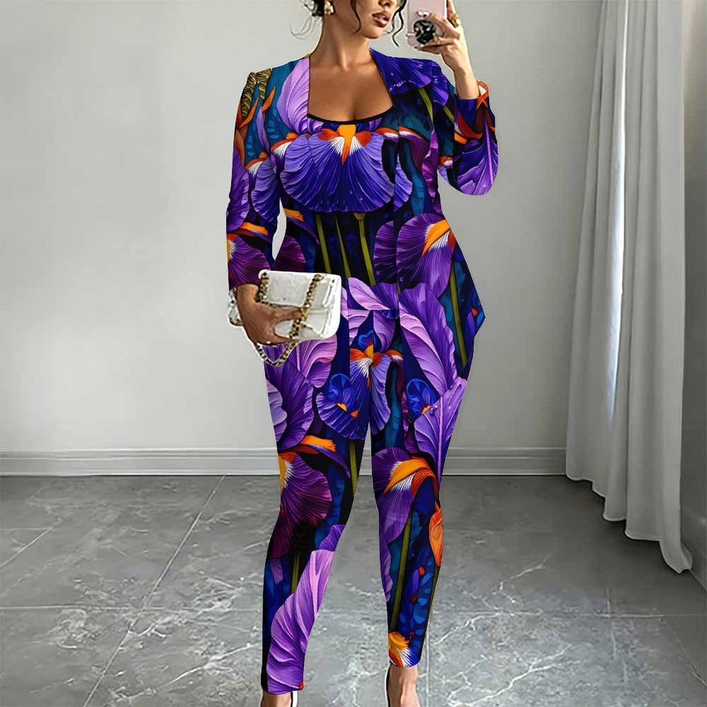 Plus Size Floral Print 3 Piece Outfit, Long Sleeve Open Front Cardigan Cami Top Leggings Set for Women