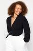  Women's Plus Size Body Emerald Green V-Neck Sandy Knitted Blouse