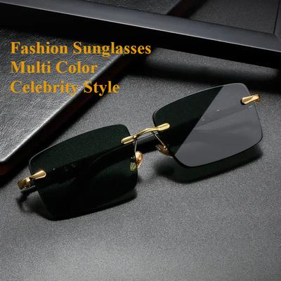 Rimless Sunglasses Rectangular Stylish Popular Women Men Shades Small Square Sun Glasses for Female Male Summer Traveling Oculos