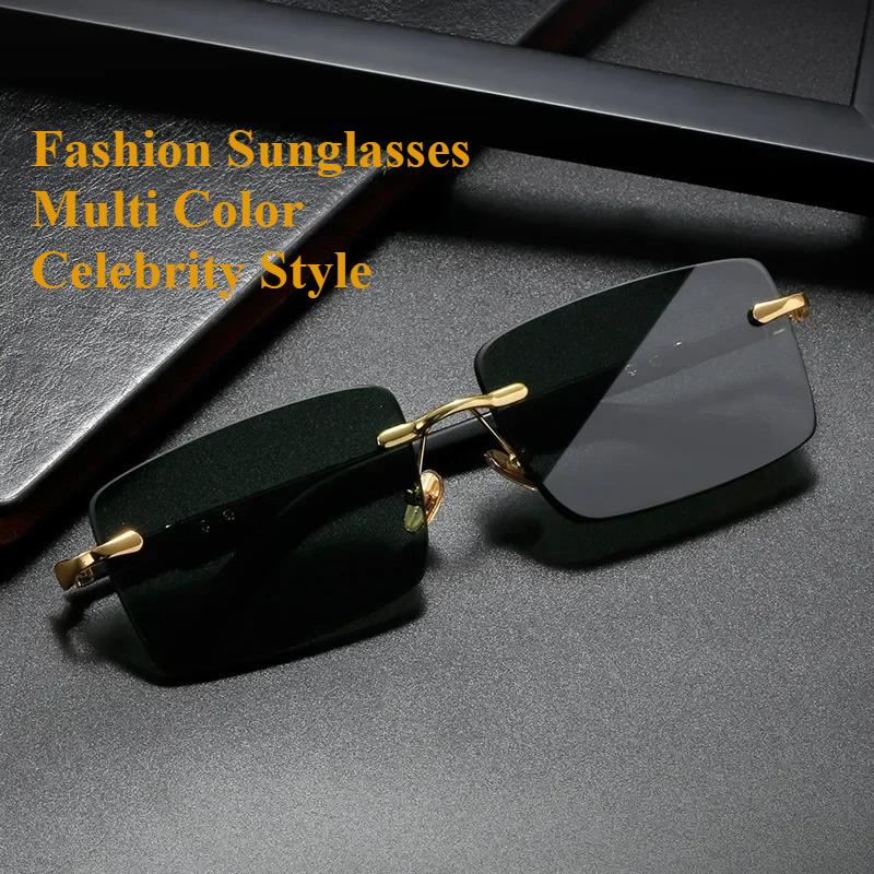 Rimless Sunglasses Rectangle Fashion Popular Women Men Shades Small Square Sun Glasses For Female Male Summer Traveling