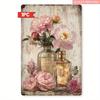 Vintage Pfingstrosen Parfümflasche Metallschild Romantische Rosa Florale Wandkunst für Schlafzimmer Wohnzimmer Badezimmer