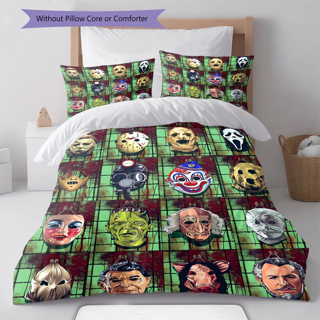 Horror Killer Pattern Bedding Quilt Set Quilt Cover Pillowcase Home Decoration Gift (1 * Duvet Cover + 2 * Pillowcase, Without Core)