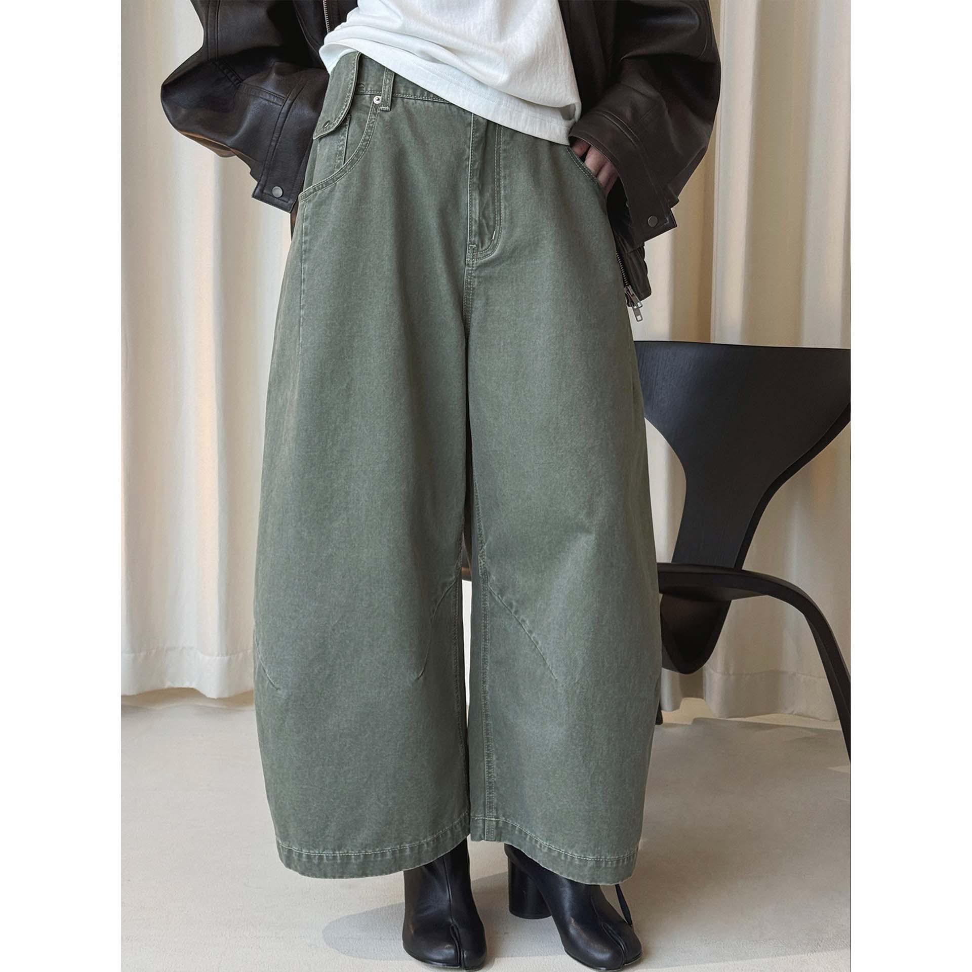 Xu Man Women s Spring Korean Workwear Style Semi-Elastic Waist Lantern Cropped Pants Small