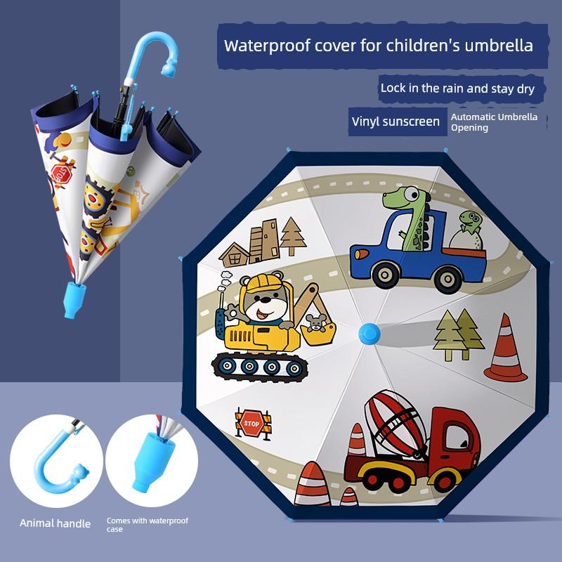 Children's Umbrella Boys School Excavator Kindergarten Engineering Vehicle Rain Or Shine Dual-Use Baby Girl Sun Protection Waterproof Cover Umbrella