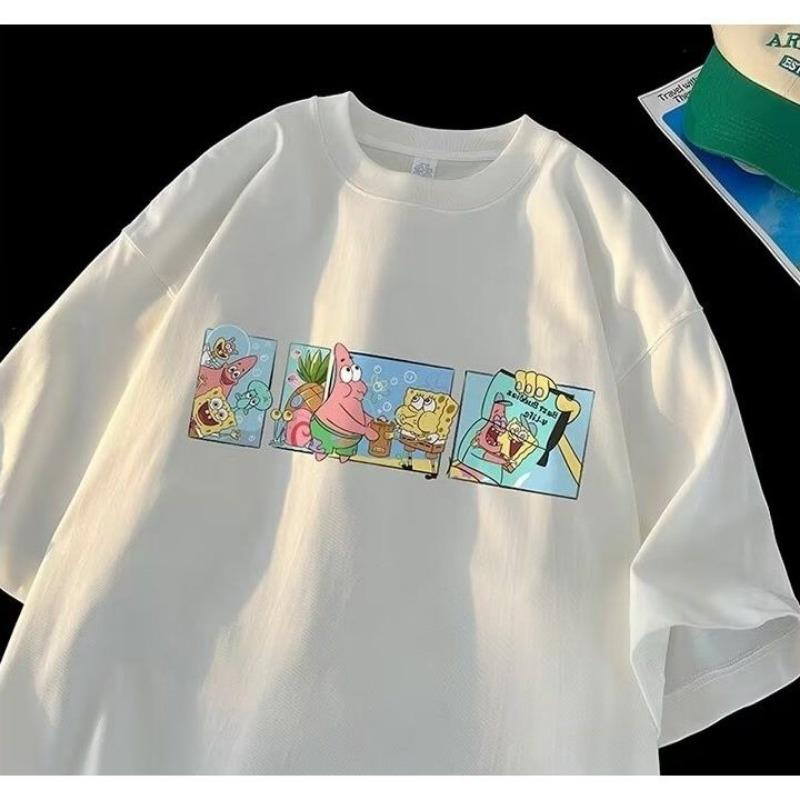 

Футболка з коротким рукавом Губка Боб Квадратні Штани Чоловіча Літня Біла Топ Студентська Футболка з круглим вирізом Рукав три чверті L білий