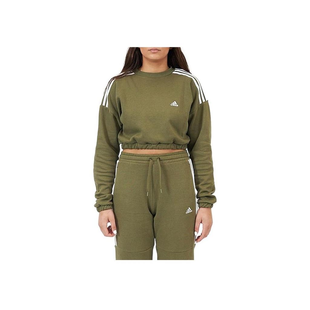 Adidas Logo Pattern Loose Fit Round Neck Long Sleeve Sweatshirt Women Sweatshirt Dark-Olive-Green HC2921