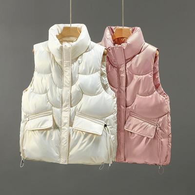 Women Cotton Vest Stand Collar Padded Flap Pocket Thick Sleeveless Keep Warm Soft Smooth Surface Lady Winter Vest Female Clothes