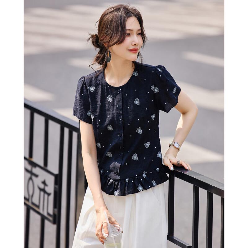 TERRE BLEUE Women s Short Sleeve Blouse L