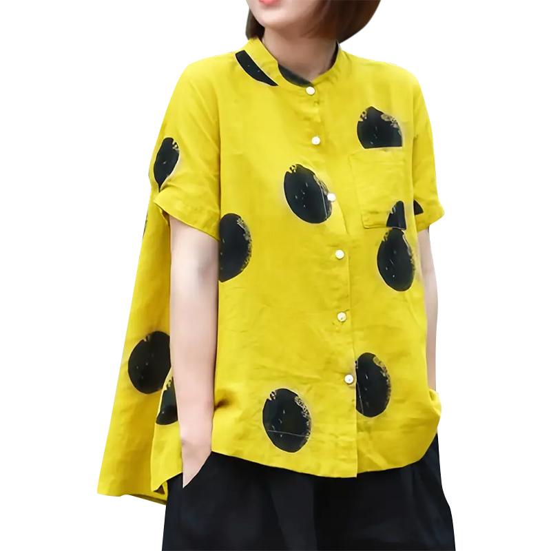 ZANZEA Dámská ležérní halenka s volným krátkým rukávem a puntíky s výstřihem do O