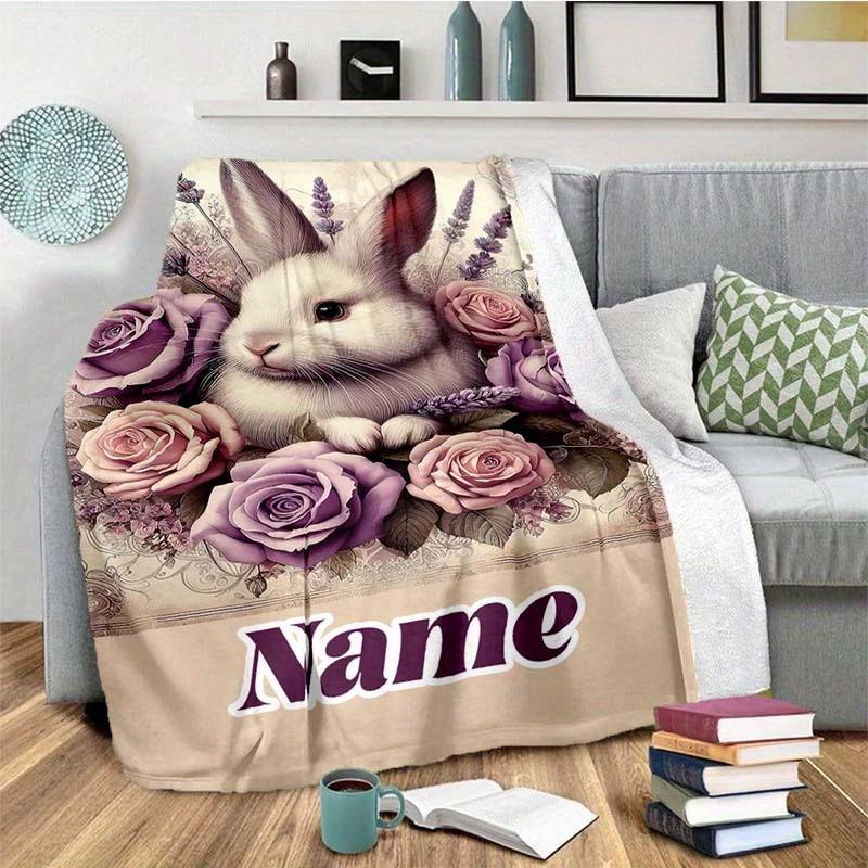 Beautiful Rabbit Customize Your Name Blanket Warm Comfortable And Soft Blankets Are Suitable For Home Chairs Office Sofas Sofas Office Camping And