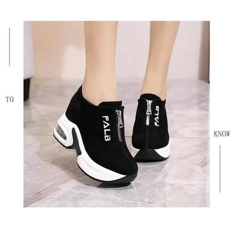 Women's Casual Shoes Autumn New Korean Version Height-increasing Thick-soled Zipper Suede Women's Shoes Fashion Sneakers