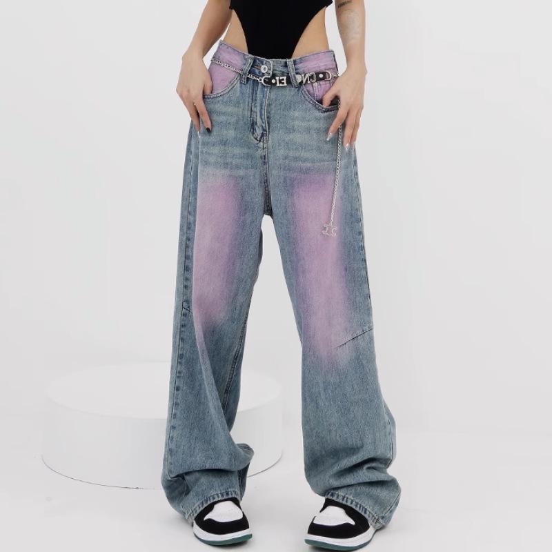 2023 Washed Retro Graffiti Wide-Leg Jeans for Women - Trendy Spring/Summer Gradient Mopping Pants