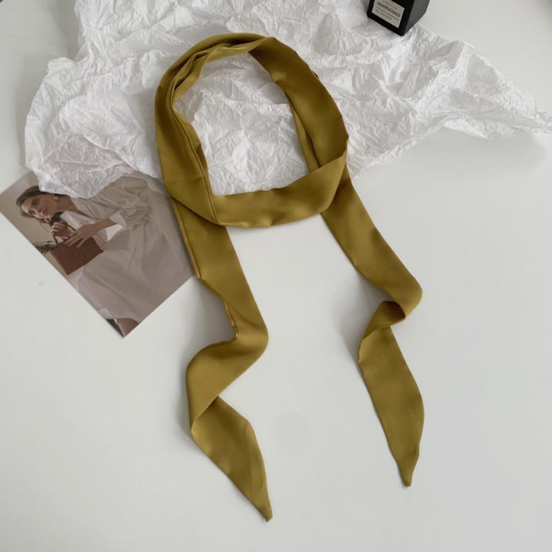 Long solid color silk scarf girl professional versatile thin narrow solid color small scarf streamer tied bag