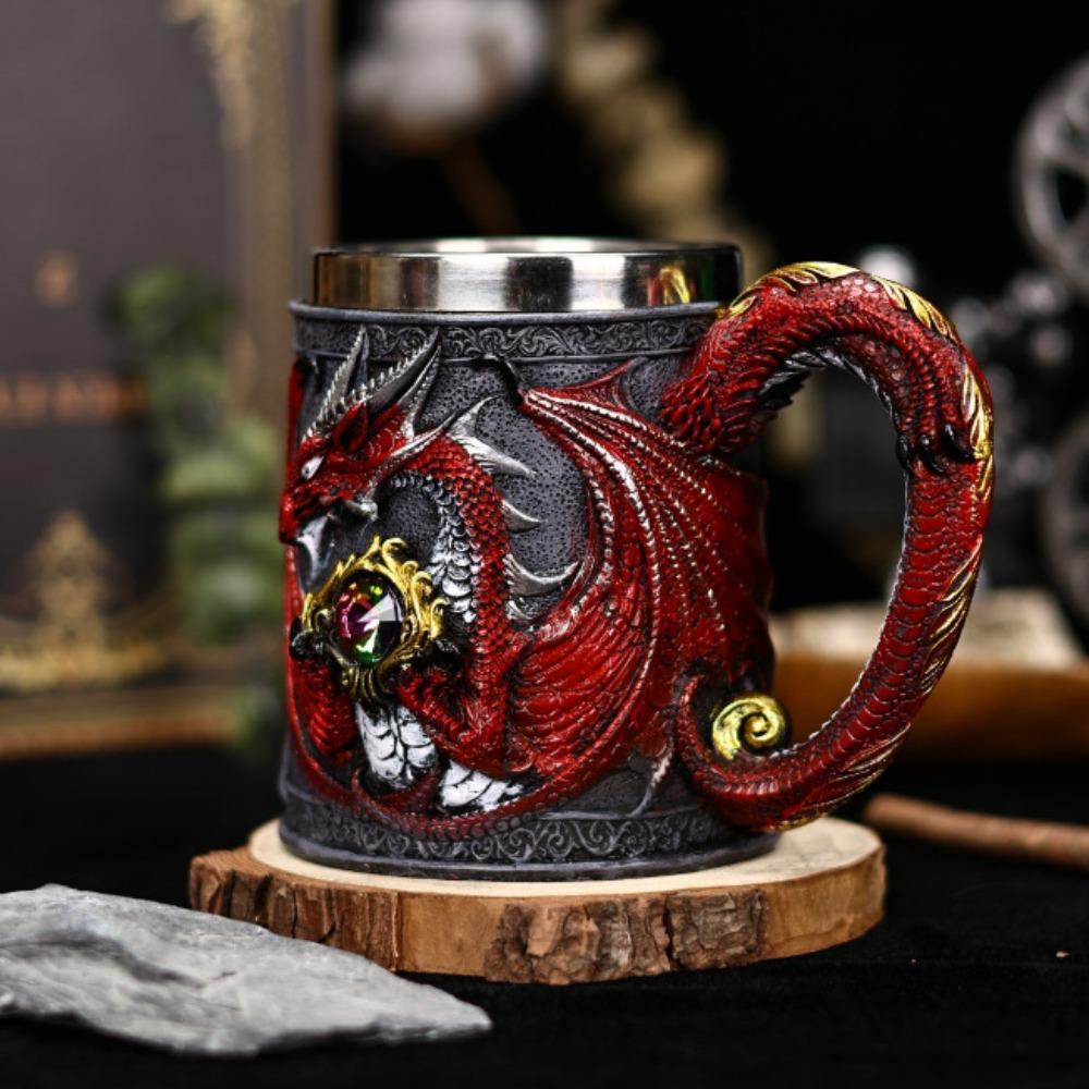 304 Stainless Steel Inner Gothic Flying Dragon Beer Stein 3D Embossed Coffee Mug  Party