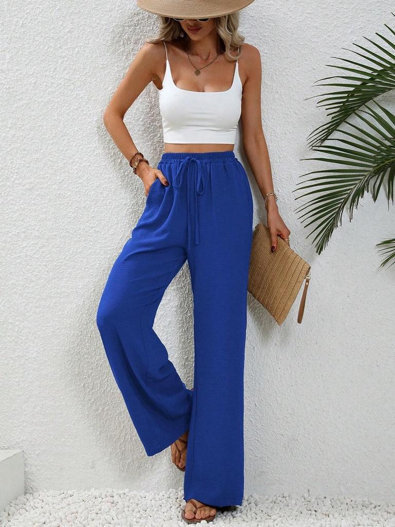 Women's Casual French Comfortable Straight Leg Wide Leg Pants with Pockets for Women