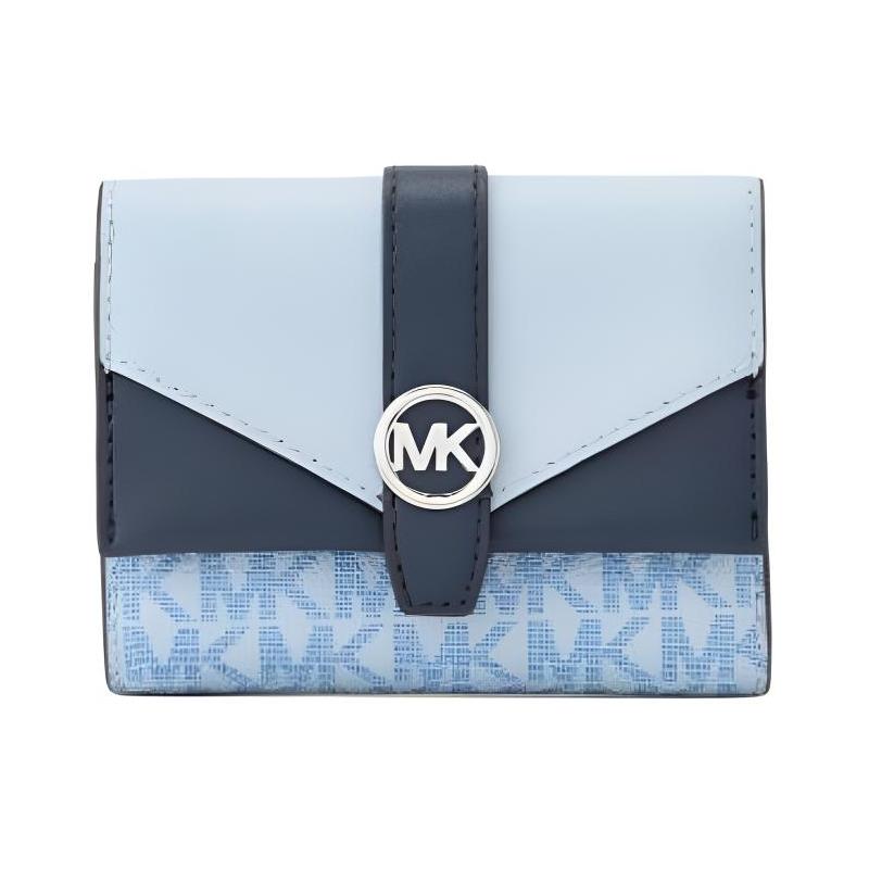 MICHAEL KORS Greenwich Logo Coated Canvas Wallet Medium Unisex Couple Light Ocean Blue синий
