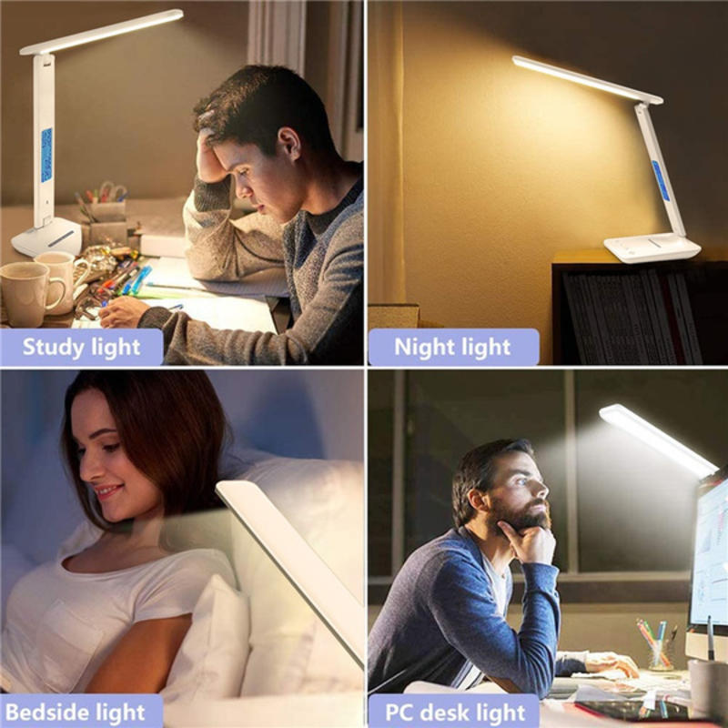 LED Desk Lamp with Wireless Charger, Dimmable Desk Lamp with USB Charging P