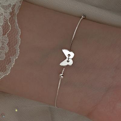 Bracciale in Argento Sterling S925 Argento Bracciale Regolabile Nuovo Stile Letterario Fata Personalizzato Sfera Rotonda Bracciale Farfalla Femminile