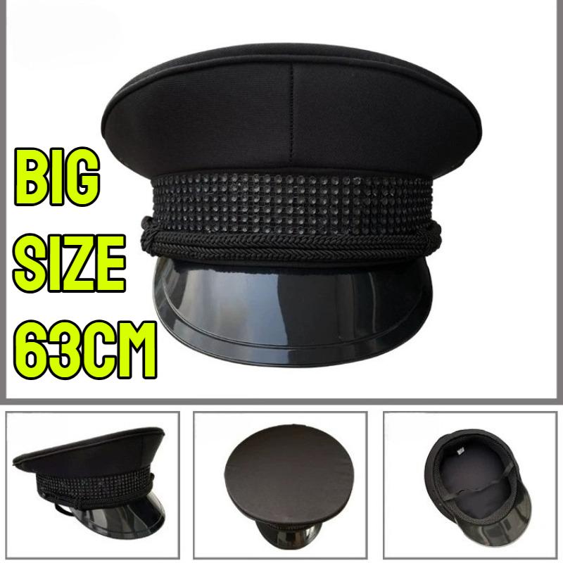 Big Size Black Military Hats Germany Officer Visor Cap Men Women Army Hat Police Cap Cosplay Halloween Party Hat Gift 57-63cm