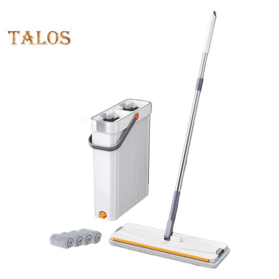 

Швабра и ведро с отжимом, набор для уборки пола без помощи рук, швабра и ведро с 4 моющимися насадками из микрофибры для уборки пола в доме белый