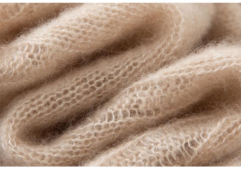 Women's Cashmere Cable Knit Sweater - New Lapel Style, Loose Fit, Autumn/Winter Versatile Top in Pink, Purple, and Light Blue.
