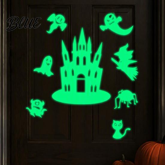 Home Office Window Display Art Halloween Glow in The Dark Wall Stickers Luminous Decals with Ghost Spooky Party Decorations for Castle Pumpkin