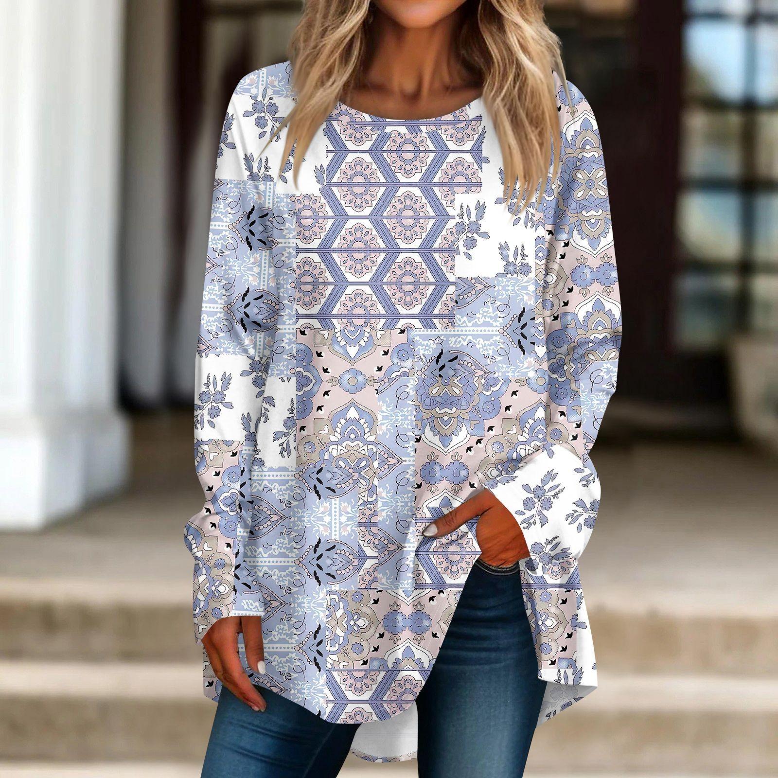 

Женская повседневная футболка больших размеров с длинными рукавами и круглым принтом, верхний пуловер M