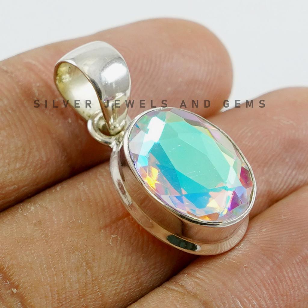 Angel Aura Quartz Pendant, 925 Silver Pendant, Handmade Pendant, Oval Aura Quartz Pendant, Gift for Friends, Anniversary Pendant