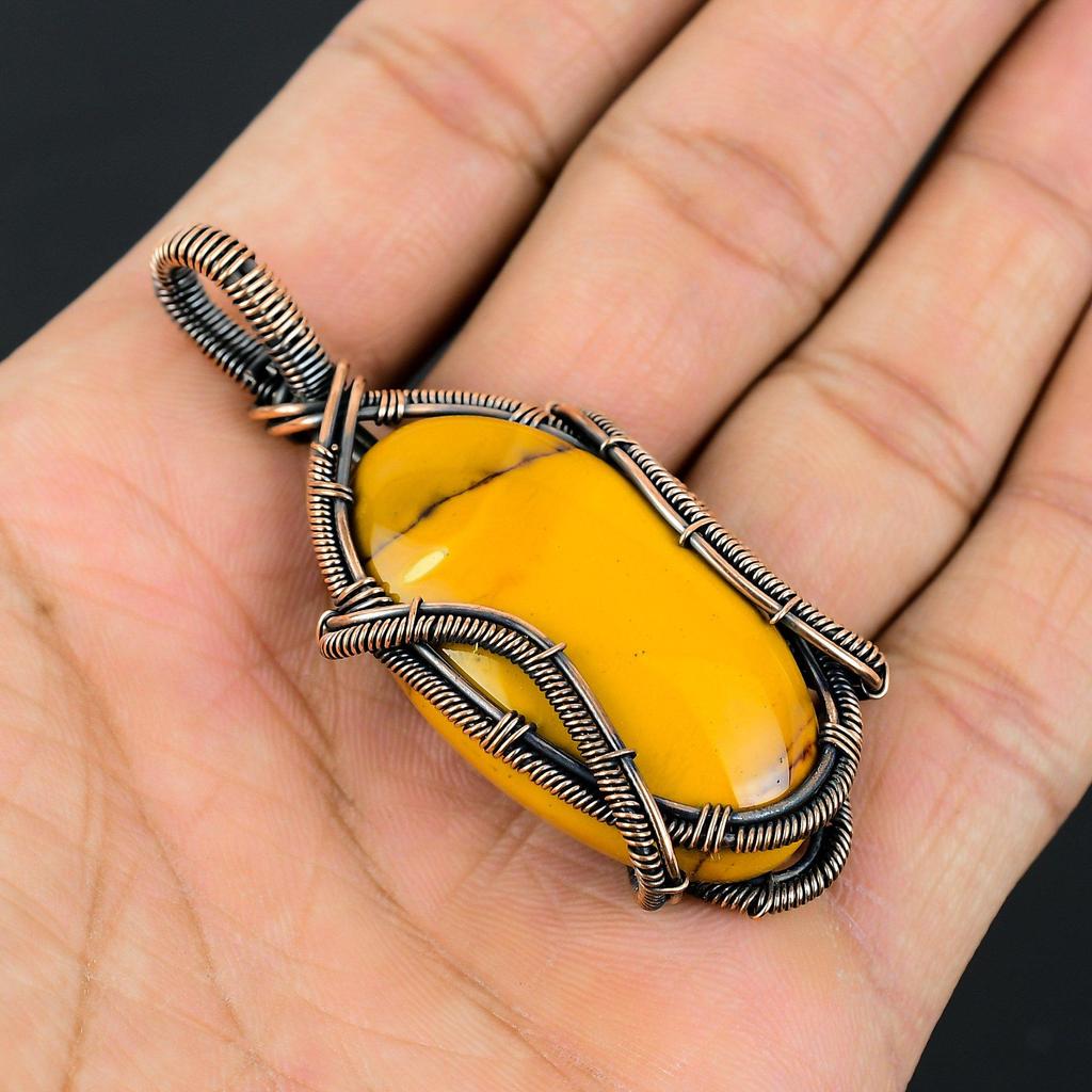 Lavish Mookaite Gemstone Pure Copper Wire Wrapped Handmade Pendant Jewelry