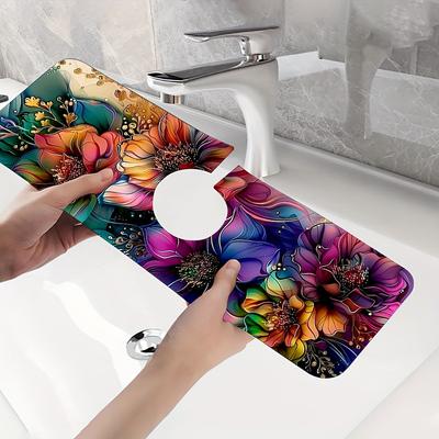 1pc Quick-drying Colorful Floral  Pattern Country Drying Pad, Very Suitable For Home Decoration And Bathroom, Faucet Absorbent Pad