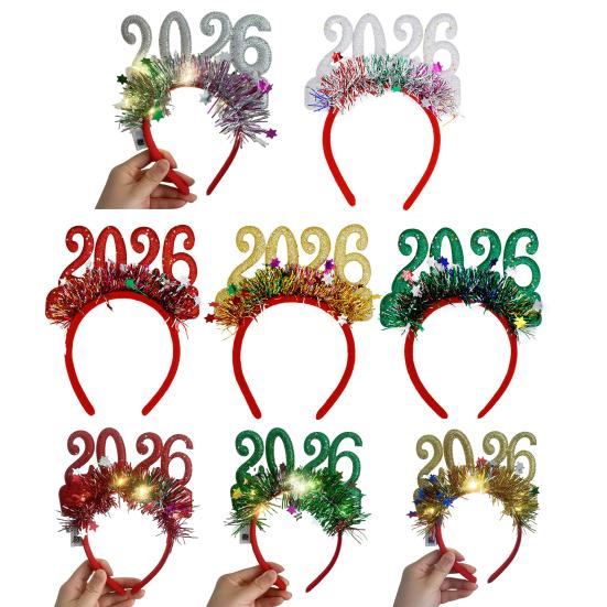 2026 Shiny New Year Hairband Glitter-Coated Headband Sparkling Numbers Design Hair Hoop Festive Hair Accessory