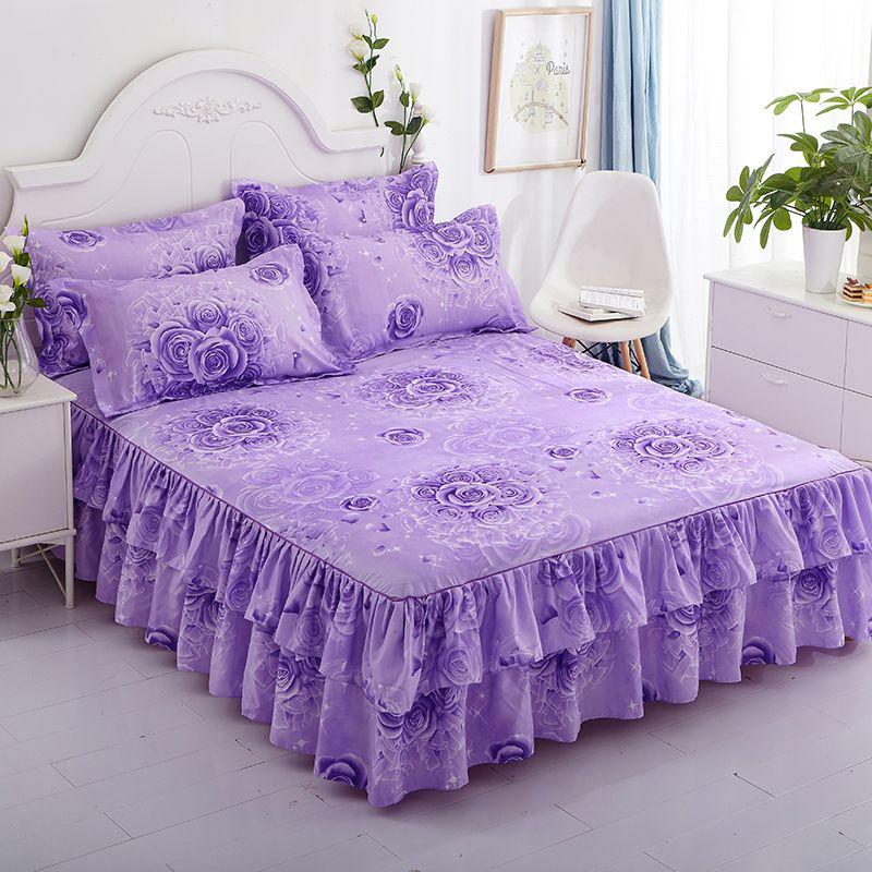 Print Soft Bed Skirt Home Bedroom Double Layers Bed Skirt Bedsheet Bed Cover Skirt Non-slip Mattress Cover Couvre Lit Bedspread