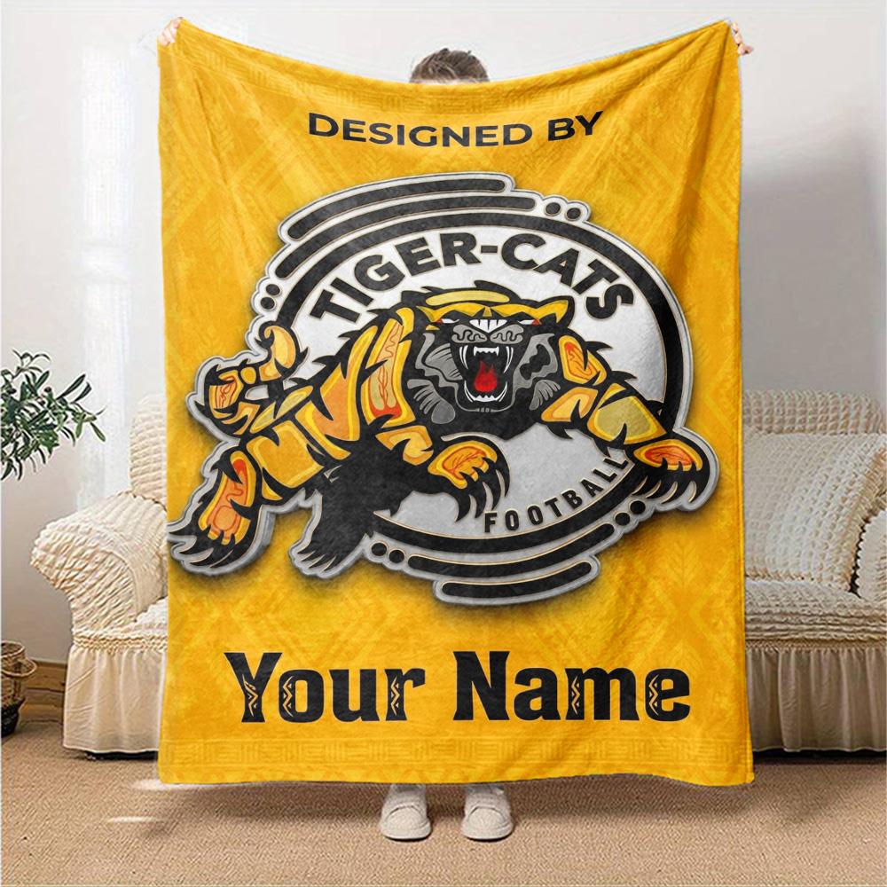 Name Custom Hamilton Tiger-Cats Print Flannel Blanket High Quality Warm Comfortable Cover for All Seasons Perfect for Gifts Home Decor